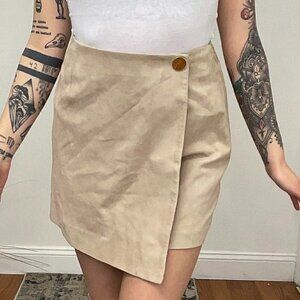 Intermix Faux Suede Wrap Mini Skirt With Button Detail Size 4 Beige